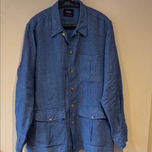 Drakes Blue Linen Field Jacket